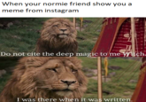 our normie friend show y meme from instagram Do not cite the deep magic to me Witch I was there when it was written.
