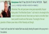 Anonymous Wed 07 Sep 2016 04:57:46 No.74071539 Report Quoted By >74071622 >>74071861 74074719>>74084572,1 >Remember, Pete, with great power comes great responsibility. Rudyard Kipling called it "the White Man's Burden." I call it what it is: the strength of the master to discipline the servant. Never lower vour head to a non-white. Never lower yourself to lie with one of their women. The strength of the next generation of Western power relies on White Fellowship and Strength. It wasn't until I was older that I realized Raimi was actually directing this speech at the young men in the audience.