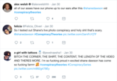alex welsh @alexwelshhh Jan 30 all of our asses have our phone up to our ears after this @shanedawson vid #conspiracytheories 4 felicia @Felicia_Oliveri Jan 30 @shanedawson #ConspiracyTheories pic.twitter.com/2arnFcYjTF 92 t So I tested out Shane's live photo conspiracy and h-------- that's scary. a girl with tattoos @jewelnaesha1 Jan 30 BITCH THE CORNER, THE SHIRT, THE CONTENT, THE LENGTH OF THE VIDEO AND THERES MORE. i'm so f------ proud n excited shane dawson has come so f------ farrrrr #conspiracytheories #ConspiracySeries pic.twitter.com/m992g478Ey