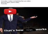 Youtuber: makes completely fair use video Record label: claims video Youtube That's how copyright works
