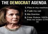 THE DEMOCRAT AGENDA 1. Piss in my nachos 2. F--- my cat 3. Mo Bamba 5. Free Robox 100% free no scam GTA VI