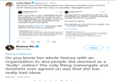 Carlos Maza@gawonk - Feb 8 We spend a lot of time talking about how ridiculous Candace Owens is but its worth mentioning that she is also an incredibly *deranged* person. Candace Owens Candace Owens You don't get to separate yourself from the HORRORS your parents inflicted worldwide Don't you ever in your miserable life haw the audacity to tweet at someone who through the Clinton Foundation educating blacks on the nasty, racist, ha "evil regime policies inflicted by your You were on payroll. soulless mother and father But wishing you a life full of love, health, and -of course, happiness. There will be a #BLEXIT, And your trash parents will be alive to witness it. 122 3.ok Brianna Wu @BriannaWu Follow Replying to @gaywonk Do you know her whole history with an organization to dox people she deemed as a bully online? The only thing Gamergate and feminists ever agreed on was that she has really bad ideas 8:09 PM-8 Feb 2019