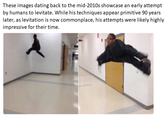 These images dating back to the mid-2010s showcase an early attempt by humans to levitate. While his techniques appear primitive 90 years later, as levitation is now commonplace, his attempts were likely highly impressive for their time.