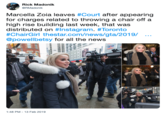 Rick Madonik @RMadonik Marcella Zola leaves #Court after appearing for charges related to throwing a chair off a high rise building last week, that was distributed on #instagram. #Toronto #ChairG.rl thestar.com/news/gta/2019/ @powellbetsy for all the news 1:48 PM-13 Feb 2019