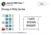 Japanese BBQ Finger @alllexdrago Follow 鑝 Driving in Philly be like GEI HATE ilila 實 ll STEVENI 1:34 AM-12 Feb 2019 from Collingswood, NJ