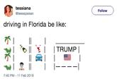 tessiana @tessapaisan Follow driving in Florida be like: 7:40 PM 11 Feb 2019