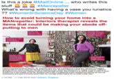 Is this a joke @MailOnline... who writes this stuff #Man repeller What's wrong with having a vase you lunatics ?? #WomeninScienceDay #Women How to avoid turning your home into a MANrepeller: Interiors therapist reveals the items that could be making your abode off- putting to men Books: Go easy on the gloomy titles Multiple pictures of single women Suggest you're happier alone Buddha: A sign of poverty and isolation Clutter: Carn damage your relationships by increasing irritability Vase: Anot image of a single woman Cactus: Unwelcoming! Interiors therapist Suzanne Robson, 52, (pictured right) who has a background in feng shui, advised Liz Hoggard (pictured left) on how to make her flat less off-putting to men. Suzanne believes the 51 images of women scattered throughout Liz's home are markers of being a strong single woman. She advised Liz to reduce clutter in order to move forward into a new chapter of her life. Suzanne who is also a qualified life coach revealed how leaving her own old possessions and ways of thinking behind after her marriage ended helped he to create a fresh start. 1:16 PM - 11 Feb 2019 from Oldham, England