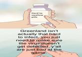Hard to swallow pills Greenland isn't actually that hard to infect, yoú just need to make sure the virus doesn't get detècted,y'all are just bàd at the game