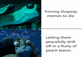 Forcing Oogway memes to die Letting them peacefully drift off in a flurry of peach leaves
