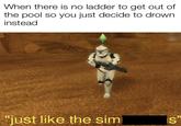 When there is no ladder to get out of the pool so you just decide to drown instead "just like the sim SW