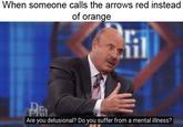 When someone calls the arrows red instead of orange l. Are you delusional? Do you suffer from a mental illness?