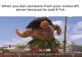 When you ban someone from your minecraft server because he said fr*ck What can I say except you're-welcome?
