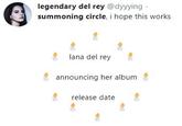 legendary del rey @dyyying summoning circle, i hope this works lana del rey announcing her album release date