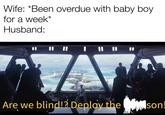 Deploy the son Wife: *Been overdue with baby boy for a week* Husband: Are we blindl2 Deploy the son