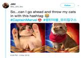 JMV Follow @lts_JMV_Bro So...can l go ahead and throw my cats in with this hashtag #CaptainMarvel® #캡틴마블-우리집구스 6:59 PM-9 Mar 2019