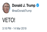 Donald J. Trump Ф @realDonaldTrump VETO! 3:16 PM-14 Mar 2019