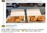 Alek Krautmann @AlekKrautmann Mar 25 Today I introduced my coworkers to the St Louis secret of ordering bagels bread sliced. It was a hit! Caterin Panera Bread . @panerabread Replying to @AlekKrautmann Hey Alek, next time bagels are on us, sliced however you'd like.Can you DM us? 1:55 AM-27 Mar 2019
