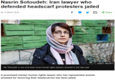 TL;DR: An Iranian lawyer was defending women who were arrested for not wearing their headscarfs. She, in turn, was arrested as well. Now she is facing 12+ years in prison. There are also claims part of her punishment include lashes. 

But hey, western feminists tell me how cool it is to be a woman under Islam so it must be true.