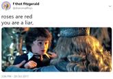f thot fitzgerald @dracomallfoys roses are red you are a liar, 2:06 PM - 28 Oct 2017