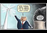 WIND TVRBINES CAVSE CANCER. IT'S 50 08VIOUS. JUST LooK! COAL BURNING Po WER PLANT レ leslyngstad-cartoons