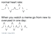 normal heart rate: When you watch a meme go from new to overused in one day: 1:53 AM -9 Apr 2019
