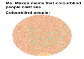 colourblind people mad asf rn Me: Makes meme that colourblind people cant see Colourblind people: