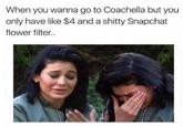 When you wanna go to Coachella but you only have like $4 and a s----- Snapchat flower filter