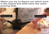 When you try to figure out which post is the repost but both have the same posting date 4 hours ago 4 hours ago