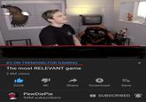 Curc #2 ON TRENDING FOR GAMING The most RELEVANT game 2.8M views Share Download 222K 4K Save PewDiePie 94M subscribers SUBSCRIBED