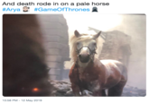 And death rode in on a pale horse #Arya #GameOfThrones盞 10:58 PM- 12 May 2019