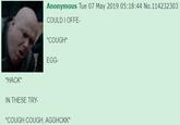 Anonymous Tue 07 May 2019 05:18:44 No.114232303 COULD I OFFE- *COUGH* EGG- HACK IN THESE TRY *COUGH COUGH, AGGHCKK*