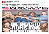 e York Post Follow POST @nypost Today's cover: Bill de Blasio officially launches 2020 presidential campaign NEMYORK POST Page SiX. $1.50 DE BLASIO RUNS FOR 8:05 AM 16 May 2019