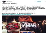 -jessica Follow @bucksslegacy Breaking News: According to wrestling fans world wide, Becky Lynch has recently been hospitalized due to severe back pain caused by a burden of carrying Monday Night Raw and smackdown live on her back. We all wish her a speedy recovery. #BeckyLynch #BeckyTwoBelts MAN