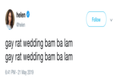 helen Follow @helen gay rat wedding bam ba lam gay rat wedding bam ba lam 6:41 PM - 21 May 2019