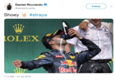 Daniel Ricciardo Follow @danielricciardo Shoey d #straya 事UBS OLEX TOTA Redei 1:14 PM-31 Jul 2016