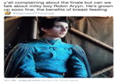 y'all complaining about the finale but can we talk about milky boy Robin Aryyn. He's grown up sooo fine, the benefits of breast feeding #GameofThrones 10:11 PM-19 May 2019 from Mandaue City, Central Visayas