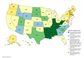Yellow: Pro-Choice states
Green: Pro-Life states
Blue: 50-50 split

Note that even in the most pro-life states opposition to abortion is never higher than 60%, while 13 states and DC support pro-choice higher than 60%. 