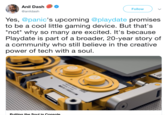 Anil Dash Follow @anildash Yes, @panic's upcoming @playdate promises to be a cool little gaming device. But that's not why so many are excited. It's because Playdate is part of a broader, 20-year story of a community who still believe in the creative power of tech with a soul