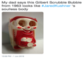 My dad says this Gilbert Scrubble Bubble from 1963 looks like #JaredKushner 's soulless body 10:59 PM - 1 Jun 2019