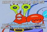 AHOY SPONGEBOB MEBOY HAVESWALLOWED DEPLETED URANIUM GAPSULES AND WILLDIEWITHINTHE HOUR