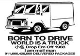 BORN TO DRIVE WORLD IS A TRUCK JDrop Em Off 1988 T am mail man 911,666,420,069 DELIVERED PACKAGES Vehicle Car Motor vehicle Mode of transport Truck