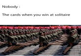 Nobody The cards when you win at solitaire