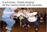 A princess: *starts singing* All the nearby birds and squirrels: