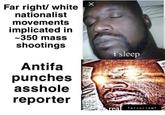 Far right/ white nationalist movements implicated in 350 mass shootings i sleep Antifa punches a------ reporter real Terrorism? X