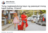 Ethel Booba @lamEthylGabison Yung nagkasalubong kayo ng pasosyal mong kapit-bahay. Charot! 9:45 PM - 30 Jun 2019