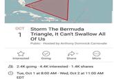 Storm The Bermuda OCT Triangle, It Can't Swallow All 1 Of Us Public Hosted by Anthony Dominick Carnovale Interested Going Share More 2.4K going 4.4K interested 1.4K shares Tue, Oct 1 at 8:00 AM - Wed, Oct 2 at 11:00 AM EDT