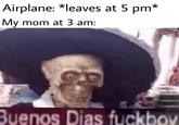 Airplane: *leaves at 5 pm* My mom at 3 am: Buenos Dias fuckbov