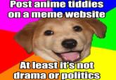 Post anime tiddies on a meme website At least it'snot drama or politics
