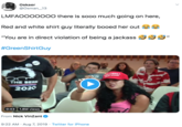 Oskaer @Osman_13 LMFAOOOO000 there is sooo much going on here, Red and white shirt guy literally bo0ed her out "You are in direct violation of being a jackass " II #GreenShirtGuy AMERCA AGAN THE BERN 2020 0:43 1.8M views From Nick VinZant Twitter for iPhone 9:22 AM Aug 7, 2019 S