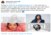 Gabrielle Union @itsgabrielleu Today's #WCW is @MjRodriguez7. 1 1st met MJ a couple years ago and from the second we saw each other we hugged like long lost friends. She is an incredible culture shifting talent that demands attention. More below Today's #wcw s MJ Rodiguse 1 first met MI a couple years ago and fram the second we sw each hrwe huggod e long lost friends She is an incredible cullure sting talent that demands attention Now in its and season Pose was and contirues to be mast-see TV and MUs character Banca is the rock of the series Blanca is the force PO E 7:01 PM Jul 24, 2019 Twitter for iPhone
